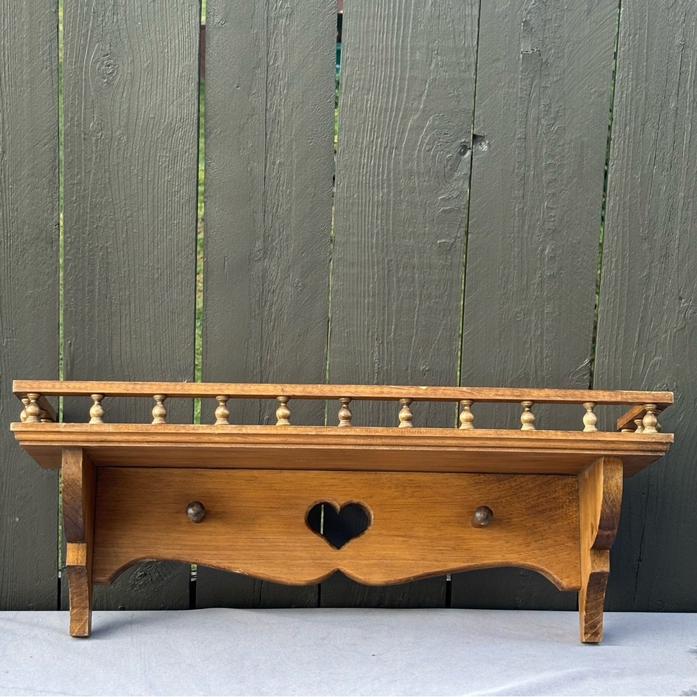 Vintage Heart Solid Wood Shelf Railing Spindles Handmade Cottagecore Brown